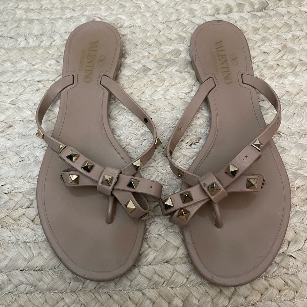 Valentino Rockstuded Jelly Thong Sandal.